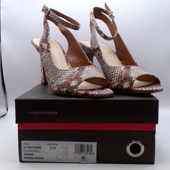 Vince Camuto “Reteema” Snake Print Peep-Toe Pumps – Sienna Brown 8.5M NEW - Picture 1 of 6